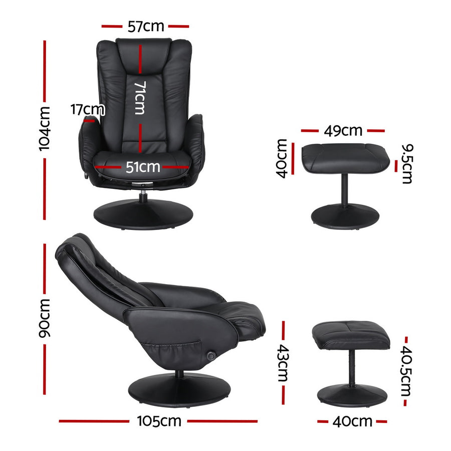 Artiss Recliner Chair Ottoman Heated Massage Black, Reclining
