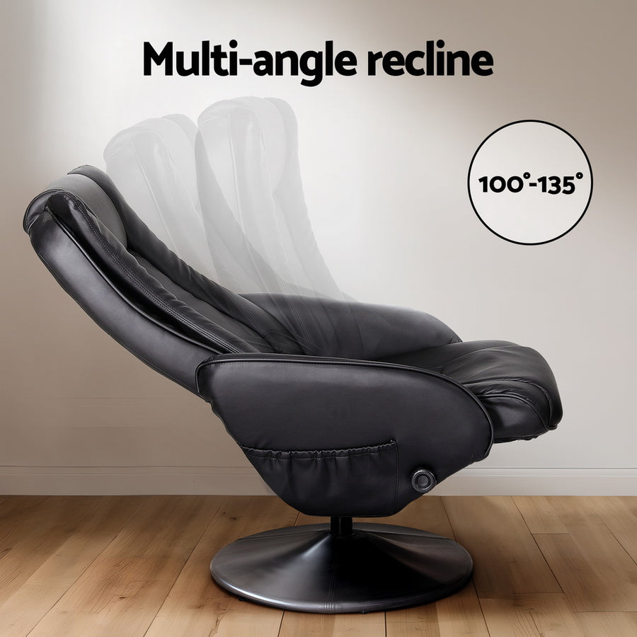 Artiss Recliner Chair Ottoman Heated Massage Black, image 4