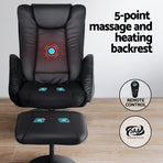 Artiss Recliner Chair Ottoman Heated Massage Black, image 5