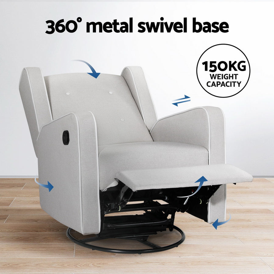 Artiss Recliner Armchair 360? Swivel Grey Fabric, image 5