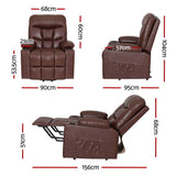 Artiss Recliner Chair Lift Assist Heated Massage Chair Leather Claude - Side View