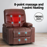 Artiss Recliner Chair Lift Assist Heated Massage Chair Leather Claude - Rear View