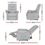 Artiss Recliner Chair Lift Assist Chair Leather Grey - Front View