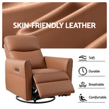 Artiss Swivel Recliner Chair Leather Rocking Reclining Sofa with Charging Ports LED Brown - 45-Degree Angle