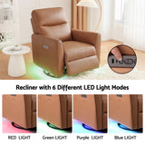 Artiss Swivel Recliner Chair Leather Rocking Reclining Sofa with Charging Ports LED Brown - Rear View