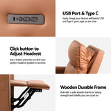 Artiss Swivel Recliner Chair Leather Rocking Reclining Sofa with Charging Ports LED Brown - Close-Up Angle