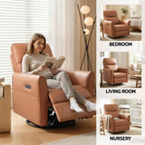 Artiss Swivel Recliner Chair Leather Rocking Reclining Sofa with Charging Ports LED Brown - Low Angle