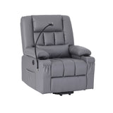 Artiss Power Lift Recliner Chair with Massage and Heat for Elderly, Electric Sofa Reclining Chair with USB and Phone Holder, PU Leather Comfy Armchair for Living Room, 2 Cup Holder & 4 Pockets, Grey - Front View