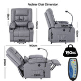Artiss Power Lift Recliner Chair with Massage and Heat for Elderly, Electric Sofa Reclining Chair with USB and Phone Holder, PU Leather Comfy Armchair for Living Room, 2 Cup Holder & 4 Pockets, Grey - Side View