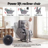 Artiss Power Lift Recliner Chair with Massage and Heat for Elderly, Electric Sofa Reclining Chair with USB and Phone Holder, PU Leather Comfy Armchair for Living Room, 2 Cup Holder & 4 Pockets, Grey - 45-Degree Angle
