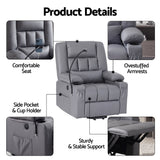 Artiss Power Lift Recliner Chair with Massage and Heat for Elderly, Electric Sofa Reclining Chair with USB and Phone Holder, PU Leather Comfy Armchair for Living Room, 2 Cup Holder & 4 Pockets, Grey - Extra Image