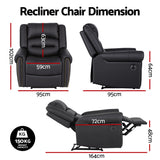 Artiss Leather Manual Recliner Chair with USB Charge Port, Overstuffed Armchair Sofa for Living Room and Nursery, Asjustable Theater Reclining Lounge with Comfortable Wide Seat, 150kg Capacity, Black - Front View