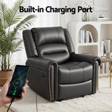 Artiss Leather Manual Recliner Chair with USB Charge Port, Overstuffed Armchair Sofa for Living Room and Nursery, Asjustable Theater Reclining Lounge with Comfortable Wide Seat, 150kg Capacity, Black - 45-Degree Angle