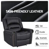 Artiss Leather Manual Recliner Chair with USB Charge Port, Overstuffed Armchair Sofa for Living Room and Nursery, Asjustable Theater Reclining Lounge with Comfortable Wide Seat, 150kg Capacity, Black - Rear View