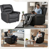 Artiss Leather Manual Recliner Chair with USB Charge Port, Overstuffed Armchair Sofa for Living Room and Nursery, Asjustable Theater Reclining Lounge with Comfortable Wide Seat, 150kg Capacity, Black - Low Angle