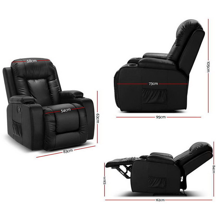 Artiss Recliner Chair Electric Heated Massage Chairs Faux Leather Cabin, Reclining