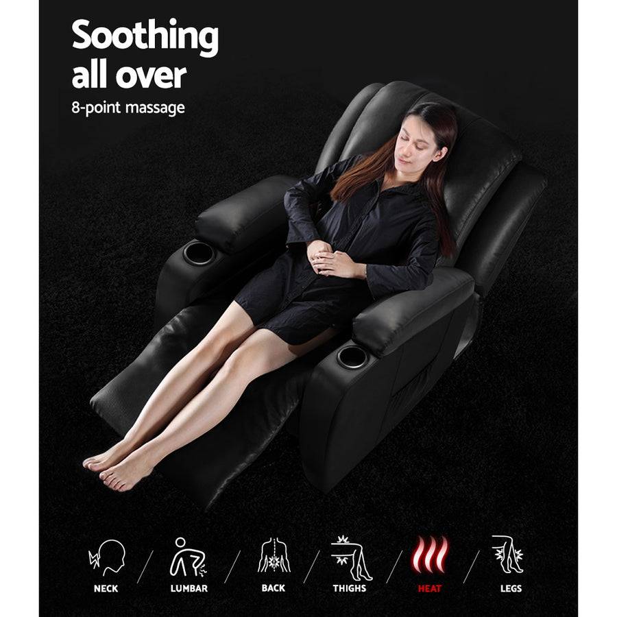 Artiss Recliner Chair Electric Heated Massage Chairs Faux Leather Cabin, Electric
