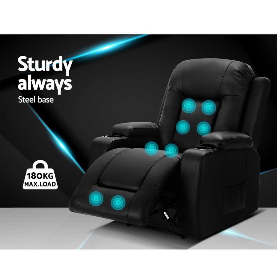 Artiss Recliner Chair Electric Heated Massage Chairs Faux Leather Cabin, image 4