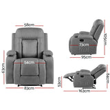 Artiss Recliner Chair Electric Massage Chair Fabric Lounge Sofa Heated Grey - Front View
