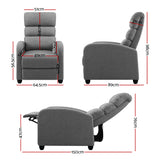 Artiss Recliner Armchair Grey Fabric Bolivia - Front View