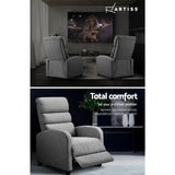 Artiss Recliner Armchair Grey Fabric Bolivia - 45-Degree Angle