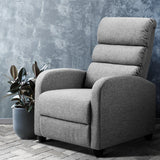 Artiss Recliner Armchair Grey Fabric Bolivia - Close-Up Angle
