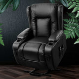 Artiss Recliner Chair Lift Assist Heated Massage Chair Leather Rukwa - Close-Up Angle