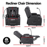 Artiss Power Lift Recliner Chair with Massage and Heat for Elderly, Electric Sofa Reclining Chair with USB and Phone Holder, PU Leather Comfy Armchair for Living Room, 2 Cup Holder & 4 Pockets, Black - Front View