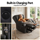 Artiss Power Lift Recliner Chair with Massage and Heat for Elderly, Electric Sofa Reclining Chair with USB and Phone Holder, PU Leather Comfy Armchair for Living Room, 2 Cup Holder & 4 Pockets, Black - 45-Degree Angle