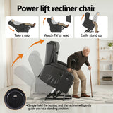 Artiss Power Lift Recliner Chair with Massage and Heat for Elderly, Electric Sofa Reclining Chair with USB and Phone Holder, PU Leather Comfy Armchair for Living Room, 2 Cup Holder & 4 Pockets, Black - Rear View