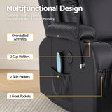 Artiss Power Lift Recliner Chair with Massage and Heat for Elderly, Electric Sofa Reclining Chair with USB and Phone Holder, PU Leather Comfy Armchair for Living Room, 2 Cup Holder & 4 Pockets, Black - Low Angle