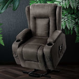 Artiss Recliner Chair Lift Assist Heated Massage Chair Velvet Rukwa - Close-Up Angle