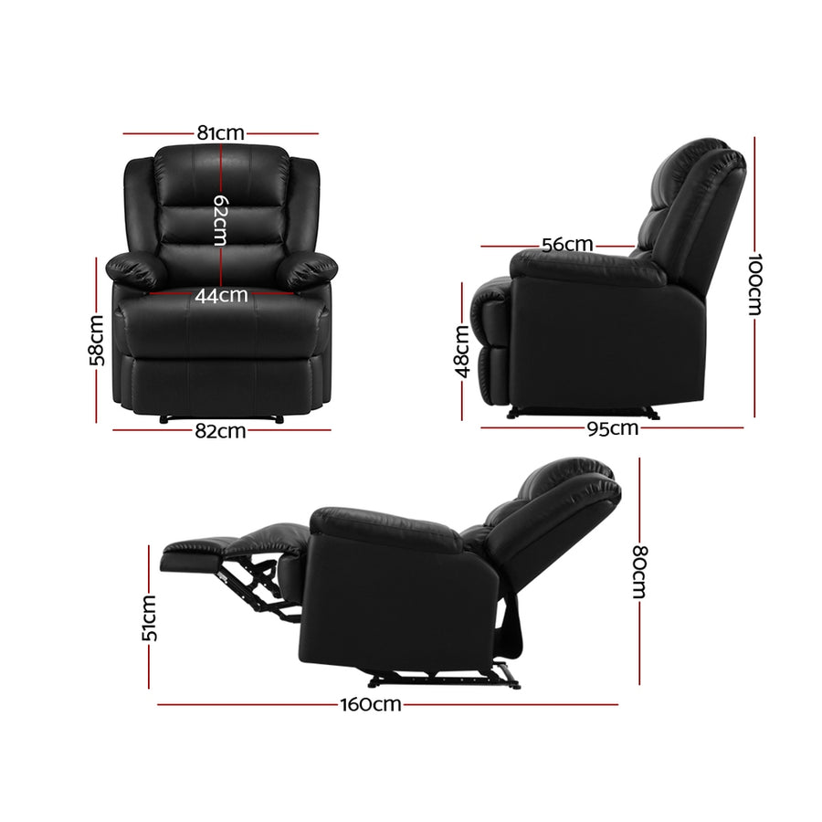 Artiss Recliner Chair Leather Black Cissy, Reclining