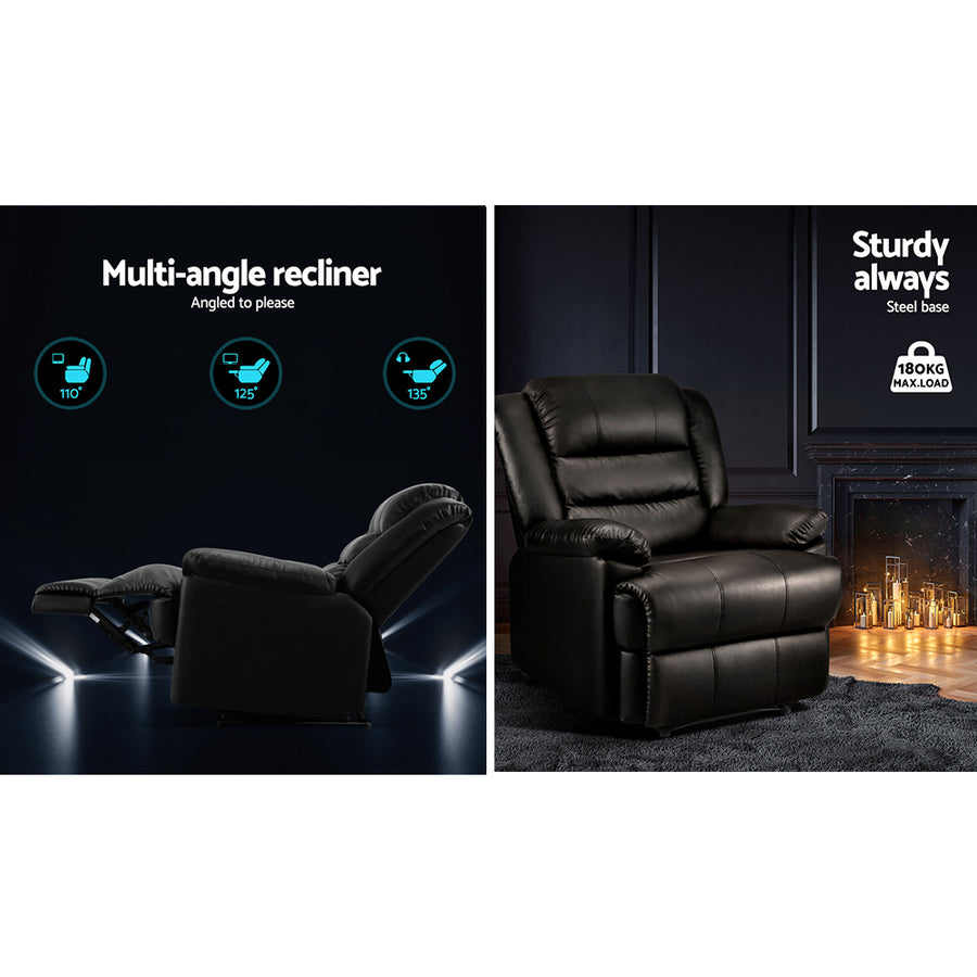 Artiss Recliner Chair Leather Black Cissy, image 4