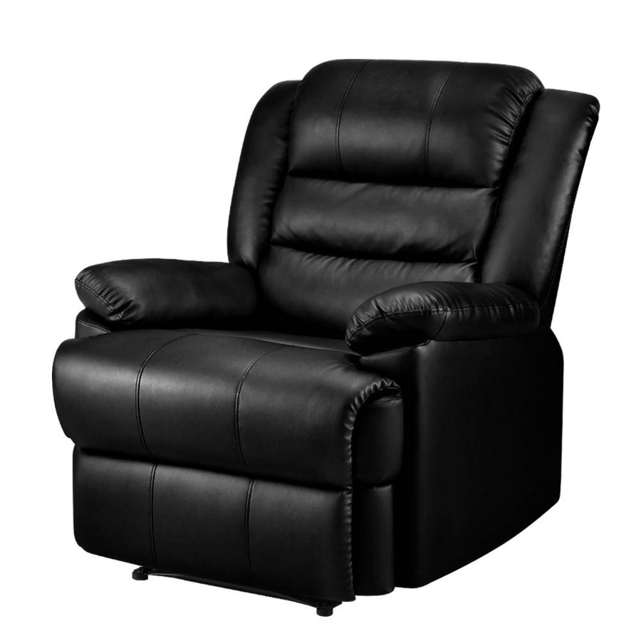 Artiss Recliner Chair Leather Black Cissy, image 7