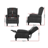 Artiss Recliner Chair Adjustable Sofa Lounge Soft Suede Armchair Couch Charcoal - Front View