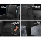 Artiss Recliner Chair Adjustable Sofa Lounge Soft Suede Armchair Couch Charcoal - Rear View