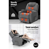 Artiss Recliner Chair Lift Assist Heated Massage Chair Velvet Milio - 45-Degree Angle