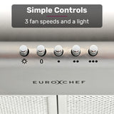 EUROCHEF 60cm Fixed Stainless Steel Rangehood, Quiet 3-Speed, 4-Layer Dishwashable Filters, Halogen Lights EFR60S - Front View