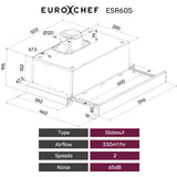 EUROCHEF 60cm Slideout Stainless Steel Rangehood, Quiet 2-Speed, 3-Layer Dishwashable Filters, Halogen Lights ESR60S - Rear View