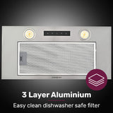 EUROCHEF 60cm Undermount Rangehood Silver, Quiet 3-Speed, 3-Layer Dishwashable Filter, LED Lights EUR60N - 45-Degree Angle