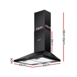 Devanti 600mm Range Hood 60cm Rangehood Black - Front View