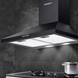 Devanti 600mm Range Hood 60cm Rangehood Black - Close-Up Angle