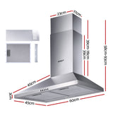 Devanti 600mm Range Hood 60cm Rangehood Stainless Steel - Front View
