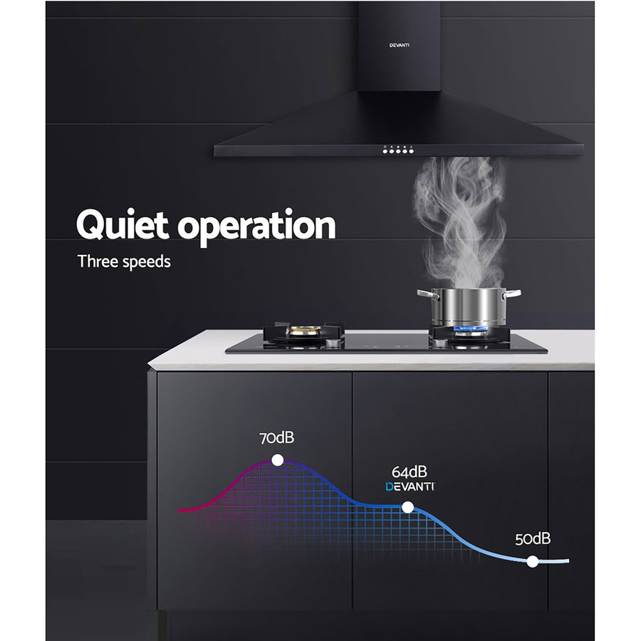 Devanti 900mm Range Hood 90cm Rangehood Black, image 5