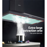 Devanti 900mm Range Hood 90cm Rangehood Black - Rear View