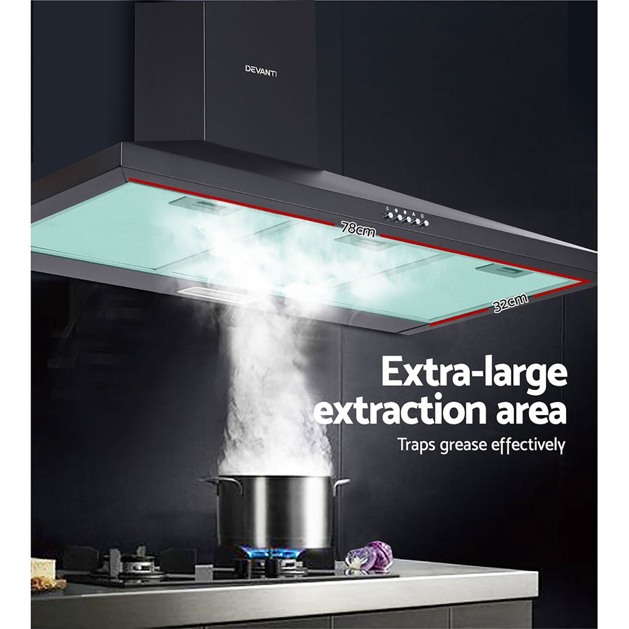 Devanti 900mm Range Hood 90cm Rangehood Black, image 6