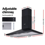 Devanti 900mm Range Hood 90cm Rangehood Black - Front View