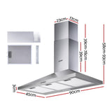 Devanti 900mm Range Hood 90cm Rangehood Stainless Steel - Front View