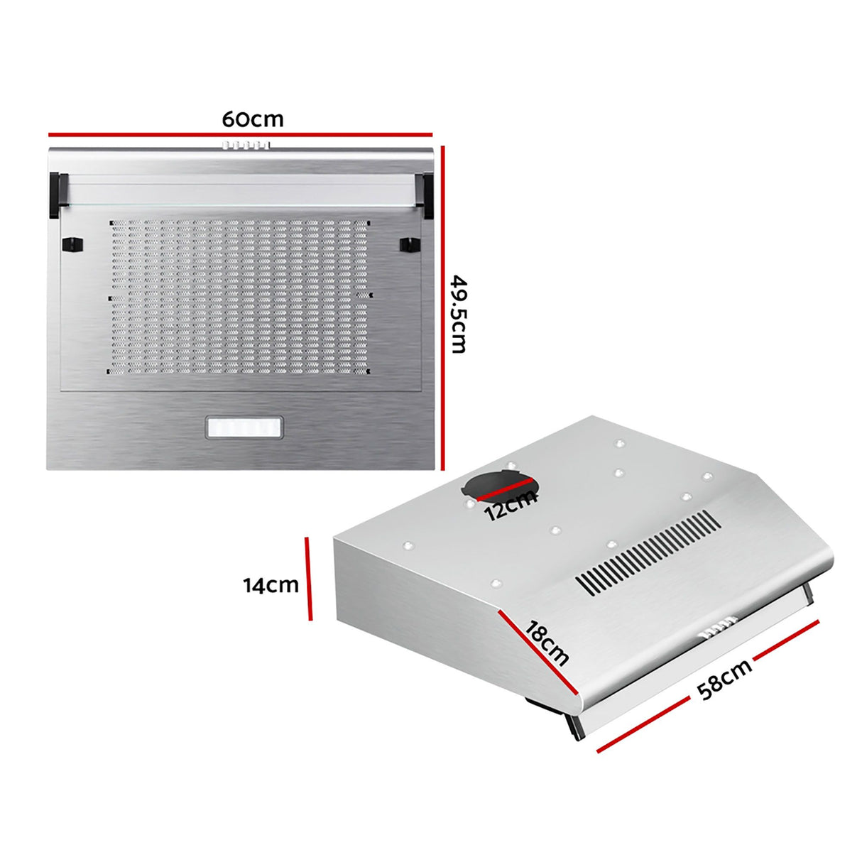 Devanti 60cm Stainless Steel Kitchen Canopy Range Hood with LED Lighting and Powerful Extraction